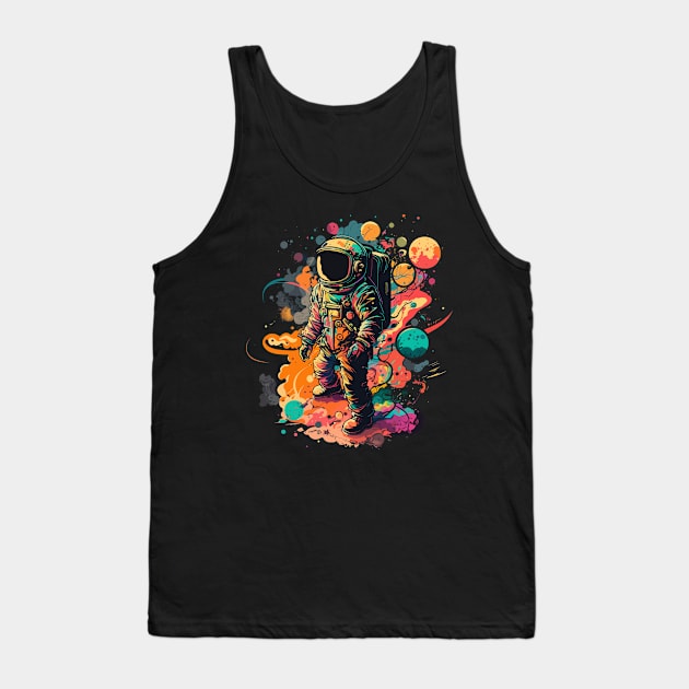 Astronaut in Space Colorful Vibrant Psychedelic Tank Top by K3rst